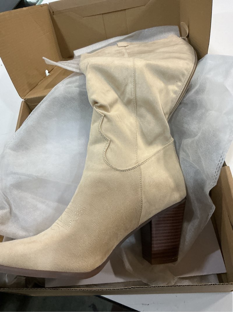 Condition photo showing New/Like New for Women Cowboy Knee High Boots Chunky Block Heel Square Toe Tall Riding Boots 9.5 Beige