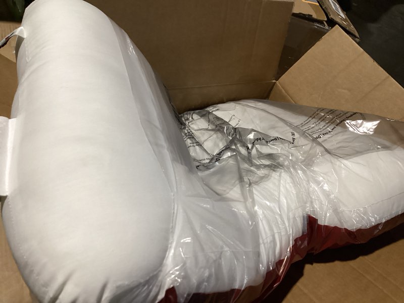 Condition photo showing As Is for Core Products Tri-Core Gentle-Cervical Support Pillow for Neck, Shoulder, and Back Pain Relief; Ergonomic Orthopedic Contour- for Back and Side Sleepers; Assembled in The USA- Gentle, Full Size White Full Size