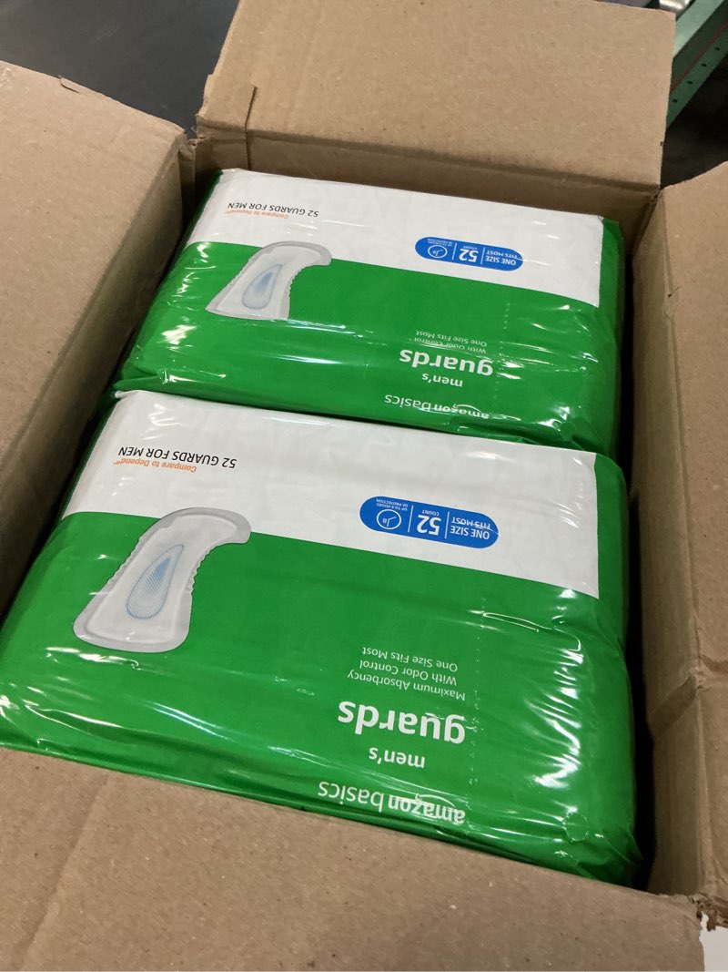 Condition photo showing New/Like New for amazon basics men's incontinence guards, maximum absorbency, moisture-wicking with odor protection, one size fits most, 104 count (2 packs of 52)