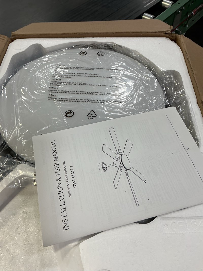 Condition photo showing New/Like New for 52 inch ceiling fans with lights, upgraded 6 blade design, remote control, ultra quiet reversible dc motor, 6 speeds, 3cct dimmable led, memory function, double sided blade for bedroom livingroom