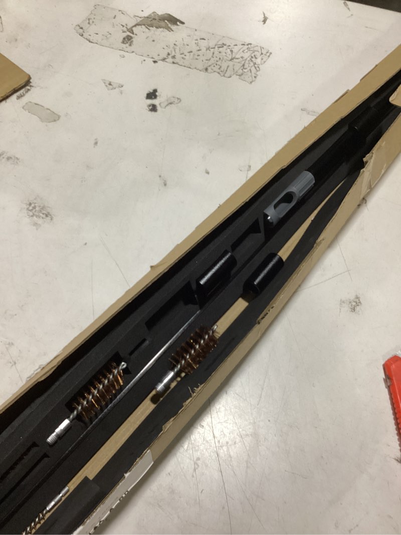 Condition photo showing As Is for cvlife 36” gun cleaning rod, bore guide for .22 to .50 caliber rifles, bore brushes, brass jags, slotted tips, carbon fiber rifle cleaning rod universal gun cleaning kit for hunting and shooting