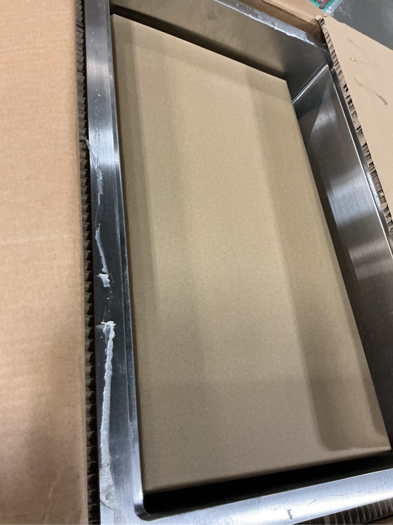 Condition photo showing As Is for 27 inch undermount kitchen sink with quiet drain - 11 gauge stainless steel, single bowl - multifunctional handmade modern integrated ledge workstation set - 27" x 19" x 10" undermount sink