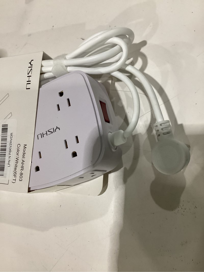 Condition photo showing Good Condition for 6ft surge protector power strip with 8 widely outlets & 4 usb ports | 3 side outlet extender with 6 feet extension cord, flat plug, for home, office, college dorm room essentials, etl, white white 6 ft