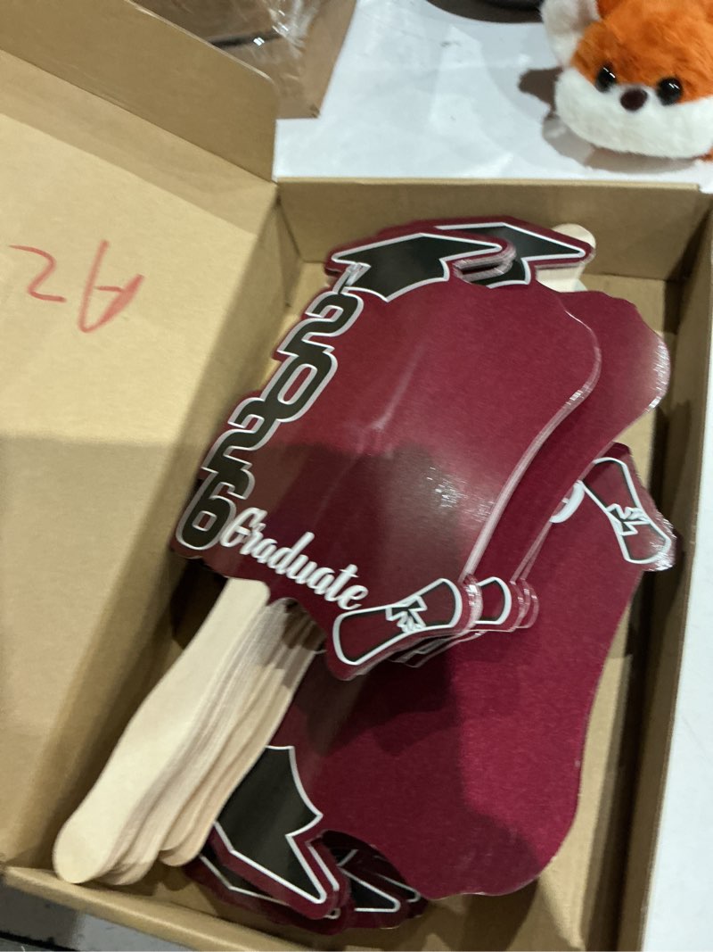 Condition photo showing Good Condition for gilprop 24 pcs graduation cutout face fans with handle double sided personalized grad party supplies class of 2026 grad photo props blank diy photo frame graduation party souvenirs brown classic