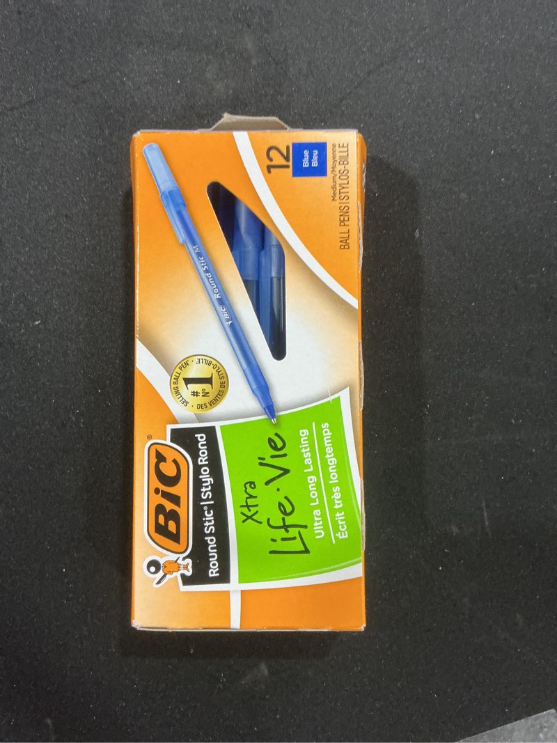 Condition photo showing As Is for BIC Round Stic Xtra Life Blue Ballpoint Pens, Medium Point (1.0mm), 12-Count Pack of Bulk Pens, Flexible Round Barrel for Writing Comfort, No. 1 Selling Ballpoint Pens Blue Ink 12 Count (Pack of 1)