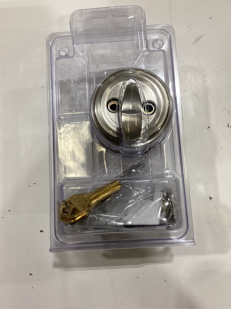 Condition photo showing As Is for kwikset smartkey satin nickel metal deadbolt