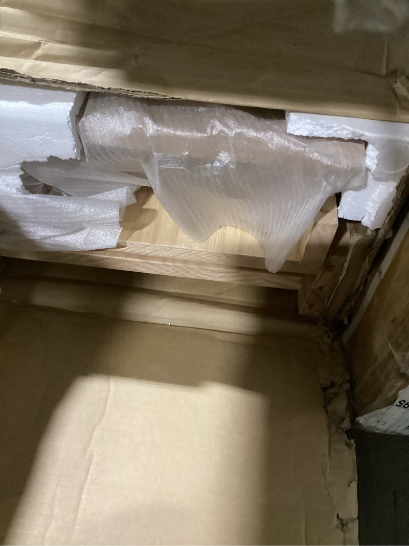 Condition photo showing As Is for Plank+Beam 72 Inch Farmhouse Dining Table, Solid Wood Rustic Kitchen Table, Large Wooden Rectangular Dinner Table for Dining Room, Home Office, Living Room Furniture, Easy Assembly, Blonde Wirebrush Blonde Wirebrush 72 Inch Table