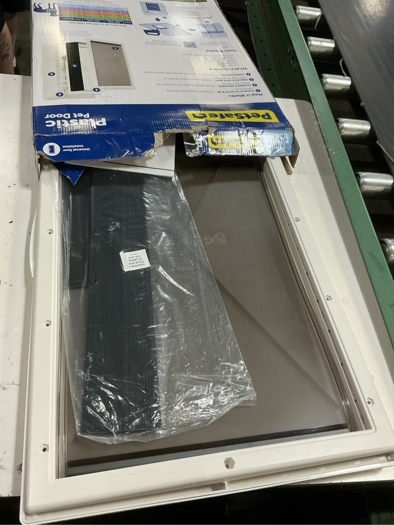 Condition photo showing Good Condition for petsafe never rust dog & cat plastic door, x-large, for pets up to 220 lb, paintable, easy diy installation, closing panel included, install in interior & exterior doors or walls, durable extra large