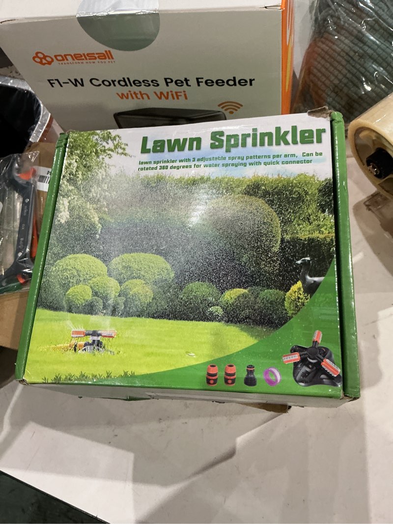 Condition photo showing New/Like New for garden sprinkler,upgrade lawn sprinklers automatic 360 degree rotating irrigation grass water sprayer system,garden hose sprinkler for yard/built in 36 units angle spray nozzles(orange)-1pack 1 sprinkler orange