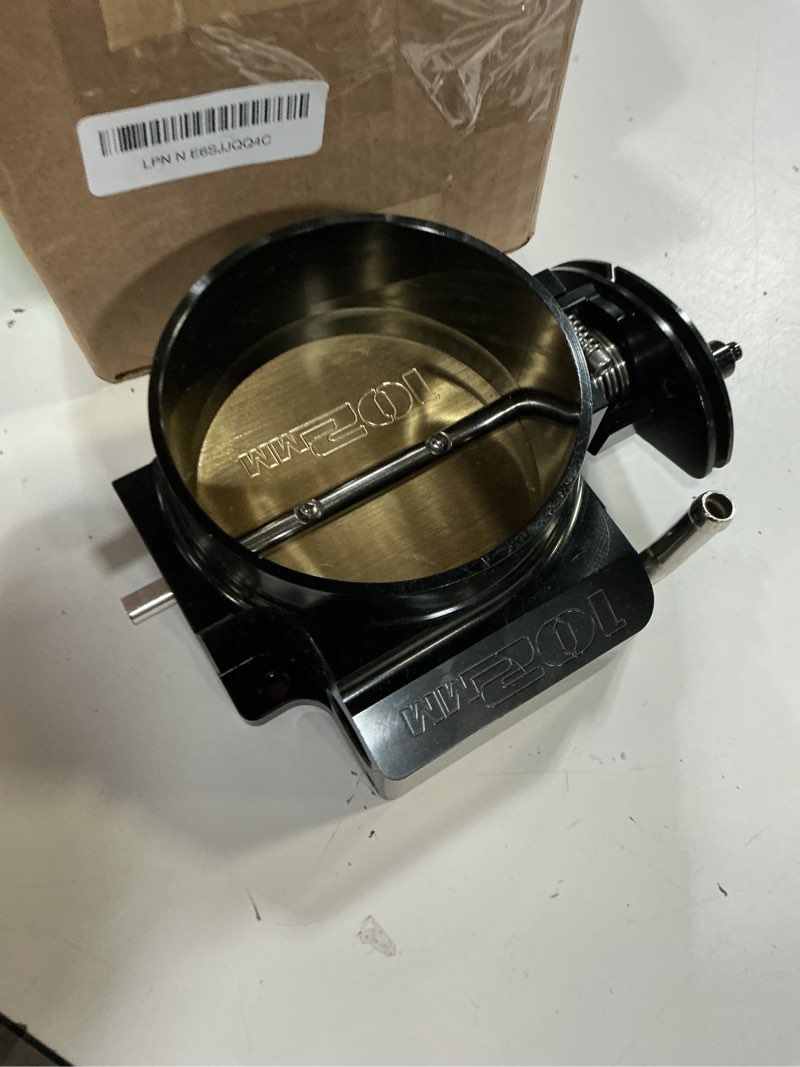 Condition photo showing Good Condition for 102mm throttle body 4-bolt for ls1 ls2 ls3 ls6 ls7 lsx drive by cable with throttle position sensors tps iac aluminum black htracing 102mm black