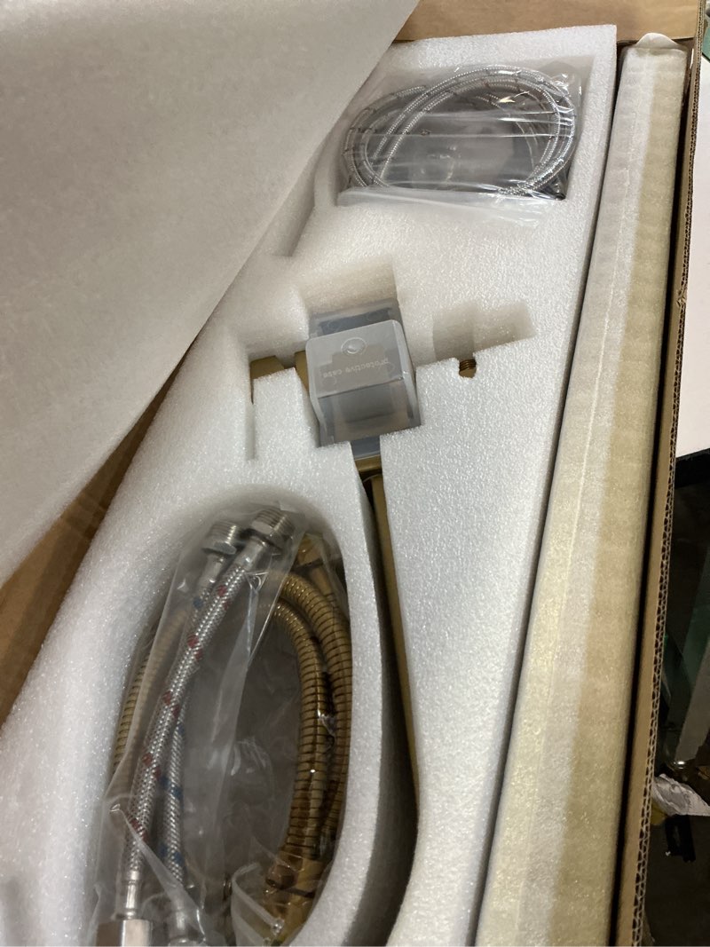 Condition photo showing Good Condition for wowkk tub filler freestanding bathtub faucet brushed gold floor mounted brass bathroom tub faucets with hand shower