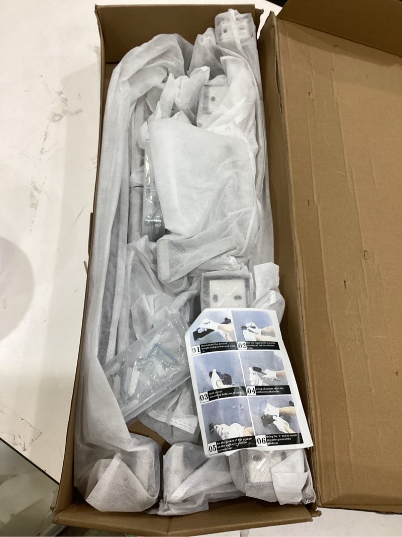 Condition photo showing As Is for Gisafai 15 Pcs Bathroom Hardware Accessories Set 23.6 Inch Bath Towel Bar Kit Stainless Steel Bathroom Hardware Set Towel Racks Ring Hooks Paper Holder for Wall Mounted (Silver) Silver 15