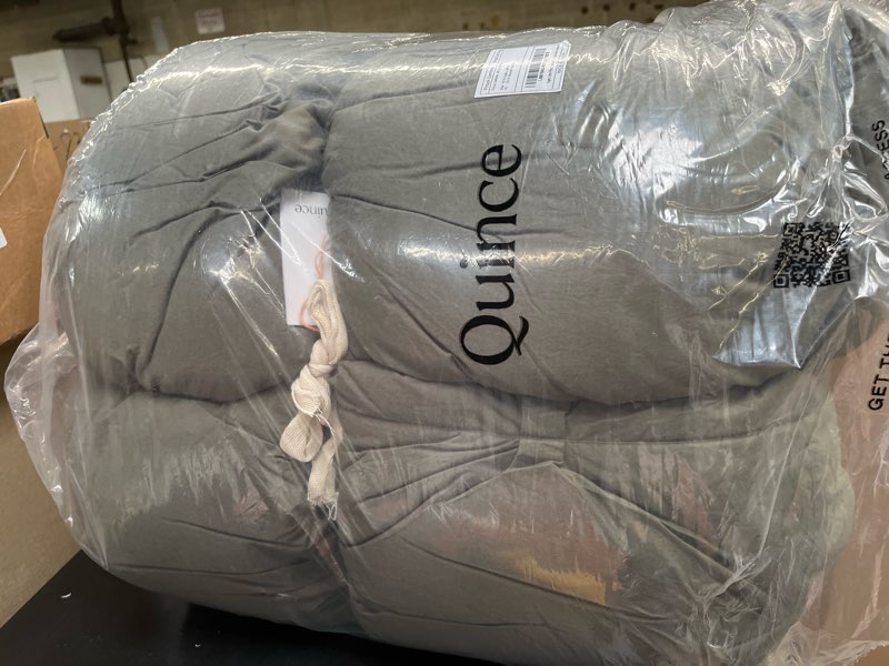 Condition photo showing New/Like New for cotton pintuck comforter, king/cal king, dusty olive
