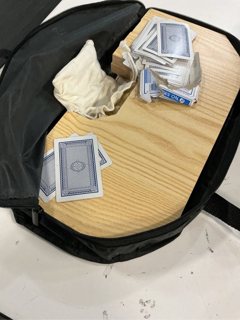 Condition photo showing As Is for jackaroo board game, 2-4 player marble strategy game, solid wooden game with 16 glass marbles and 52 cards, marbles and jokers board game, marble chase game, foldable board with carry bag (oak)