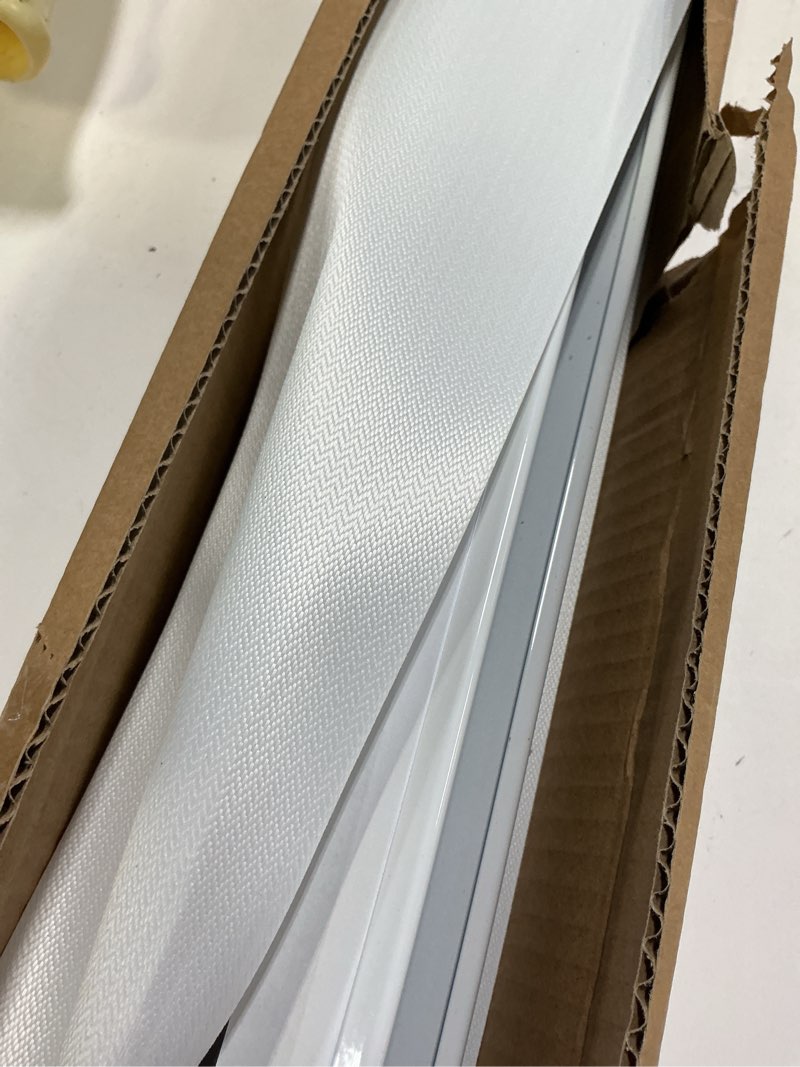 Condition photo showing As Is for LazBlinds No-Drill Cordless Zebra Blinds - Dual Layer Light Filtering & Room Darkening, Free-Stop Lift, Easy Install, Day & Night Privacy with Valance for Window 46" W x 48" H, White 46"W x 48"H White