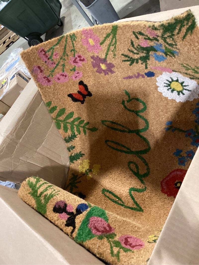 Condition photo showing Good Condition for calloway mills az105992436 floral hello doormat, 24" x 36", multicolor hello 2' x 3' (rectangular)
