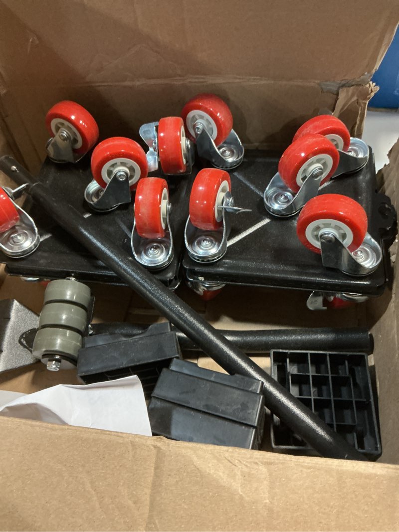 Condition photo showing Good Condition for 2000LBS Heavy Duty Furniture Dolly & Mover - 6.4" Carbon Steel Panel with 5X 360° Wheels, Non-Slip Sliders & Lifter for Sofa, Piano, Appliances (Red) Red 6.4in