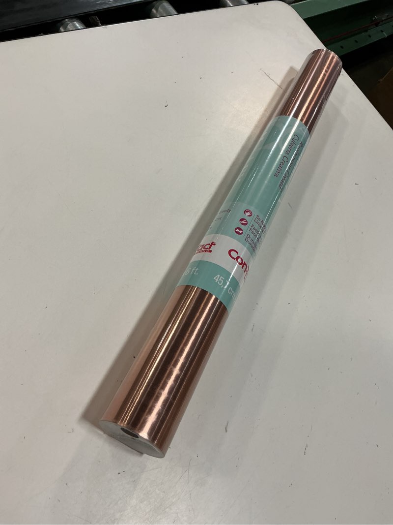Condition photo showing New/Like New for con-tact brand 06f-c8m22-06 shelf and drawer liner, brushed copper, 18x72 inches