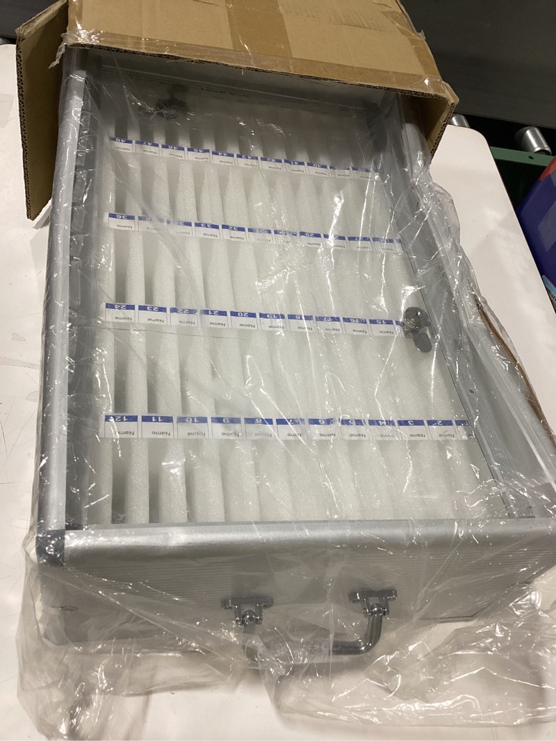 Condition photo showing New/Like New for loghot aluminum alloy pocket chart cell phones storage cabinet for cell phones, wall-mounted cell phone locker phone holder with lock for classroom, office, can be carried by hand (60 slots)