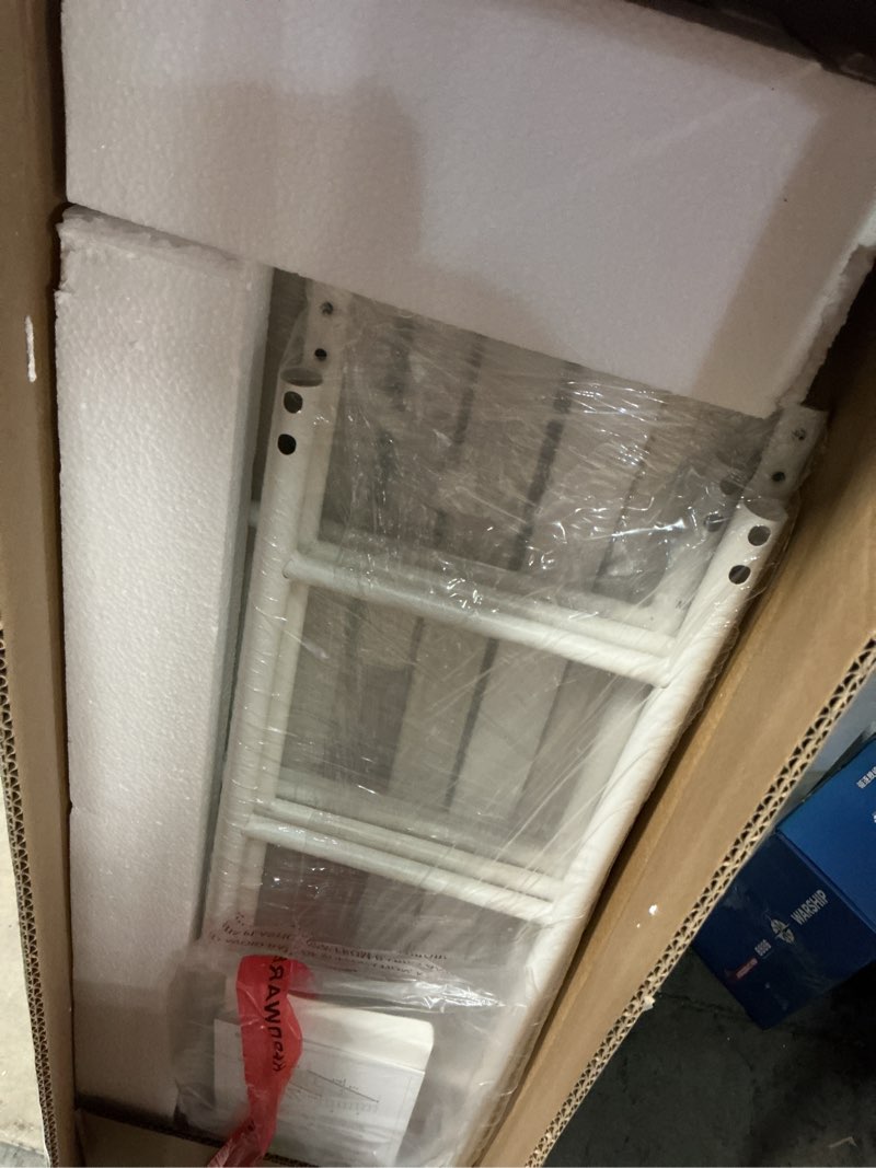 Condition photo showing New/Like New for metal platform full bed frame with headboard sturdy steel slats support no box spring needed easy assembly white full white