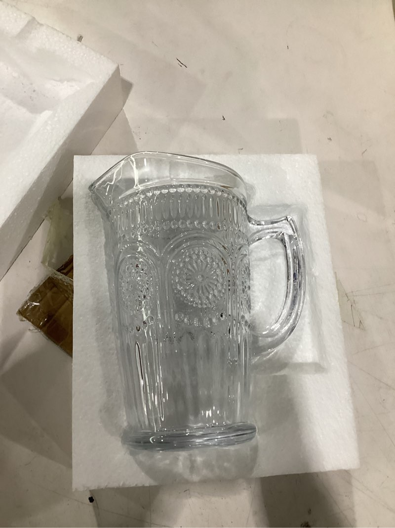 Condition photo showing New/Like New for kingrol 50 oz glass pitcher, vintage water carafe jug for ice tea, juice, milk, beverages, heat resistant glass carafe for hot/cold water