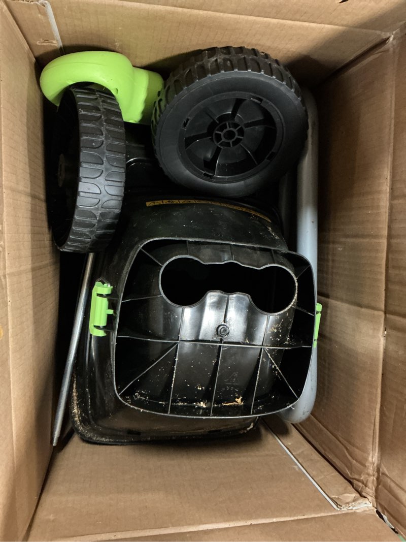 Condition photo showing As Is for earthwise gs70015 15-amp garden corded electric chipper, collection bin 15-amp, 12:1 fine mulch ratio