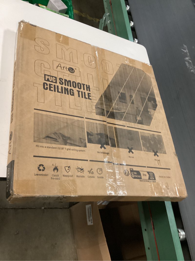 Condition photo showing New/Like New for Art3d 12-Pack Smooth Drop Ceiling Tile 2ft x 2ft - Fire-Rated, Waterproof, Reusable - Premium PVC, No Sag and Breakage - Cover 48 Sq. Ft, White 24*24 Square White 12