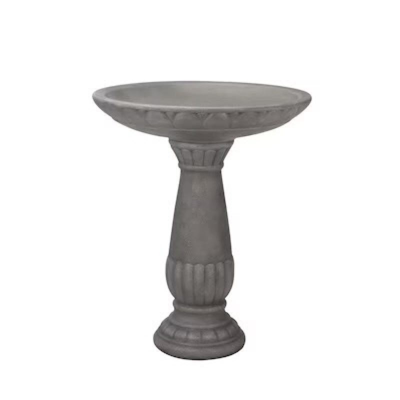 style selections 25-in h gray resin complete birdbath
