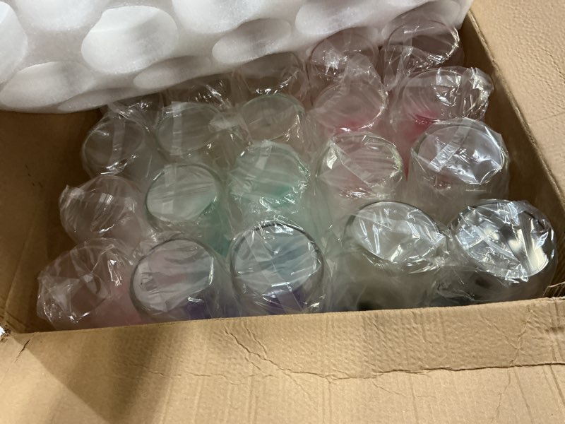 Condition photo showing New/Like New for 20 Pack Drinking Glass Cups with Acrylic Lids and Glass Straws 16oz Clear Glass Tumblers Can Shaped Iced Coffee Cups Drinking Glasses, Cute Glass Cups for Tea Beer Soda Smoothie Whiskey Gift