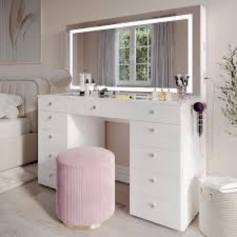  incomplete/lydia extra-large makeup vanity with bluetooth speakers and led mirror
