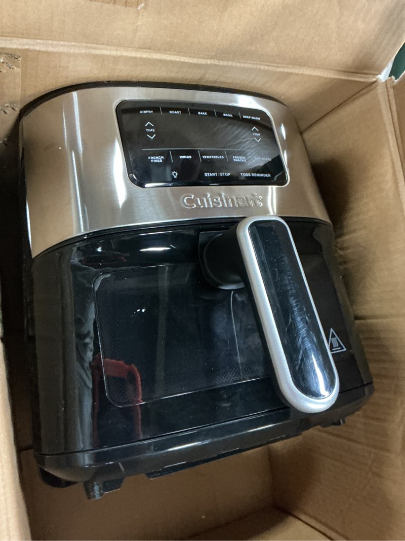 Condition photo showing Good Condition for Cuisinart Air Fryer, 6-Quart Basket Large Fryer with 5 Cooking Functions to Roast, Bake, Broil, Air Fry and Keep Warm, 5 Airfryer Presets, Dishwasher-Safe Parts, AIR-200NAS, Stainless Steel & Black 6 Qt. Window