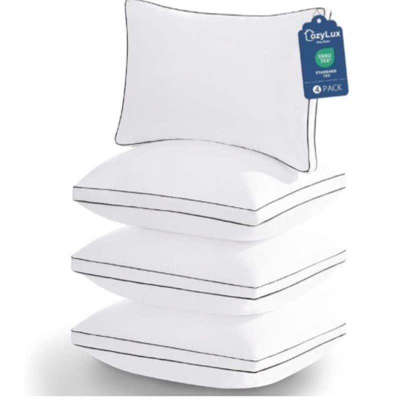 cozylux pillows queen size set of 4, soft and supportive 3d down alternative bed pillow for sleeping 4 pack white, luxury hotel quality gusseted bedding pillow for back, stomach or side sleepers 18x28