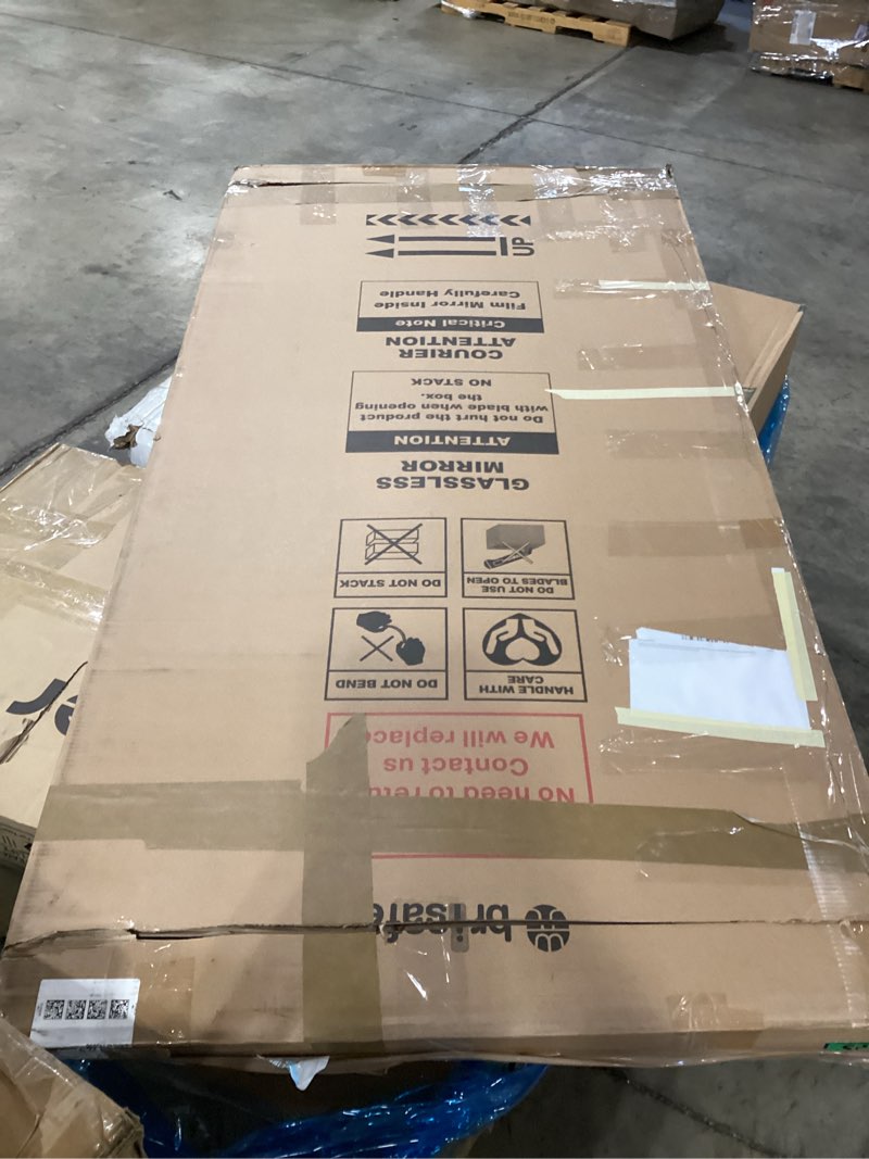 Condition photo showing As Is for brisafe 71 W "x 67 L " Folding Mirror with Wheels, 3-Panel Full Length Wall Mirror, Space-Saving Des