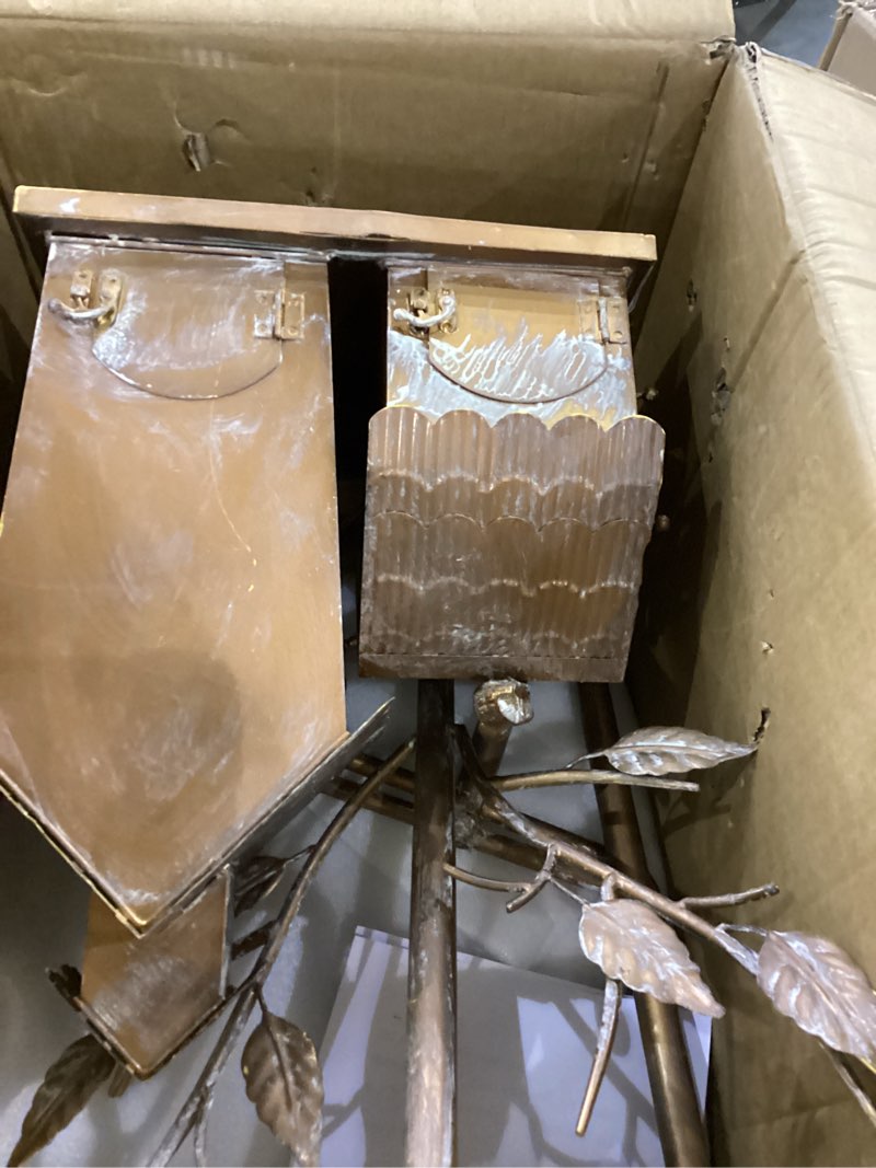 Condition photo showing As Is for 75" Large Copper Colored Multi-Birdhouse Stakes - Metal Bird Houses Stake with Pole for 4 Bird Families in Each for Outdoor Patio Yard Garden Decoration