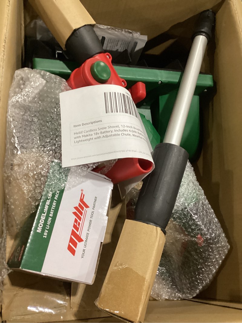 Condition photo showing New/Like New for Mellif Cordless Snow Shovel, 12-Inch Brushless Snow Blower Compatible with Makita 18v Battery, Includes 4.0Ah Battery & Charger Kit, Lightweight with Adjustable Chute, Weather-Resistant Green for Makita