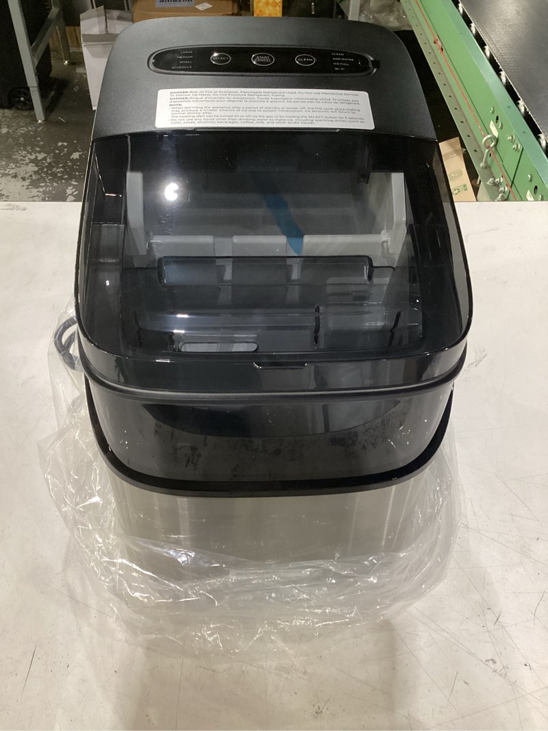 Condition photo showing Good Condition for **untested** goveelife smart ice maker countertop, portable ice machine with voice control, 9 ice cubes in 6 minutes 3 sizes, 26lbs/24hrs, self cleaning rgb lights, quiet ice maker with scoop for kitchen silver