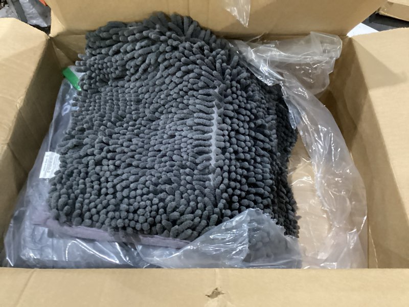 Condition photo showing As Is for bathroom rugs set non slip 3 piece bath mat washable chenille bath rugs with pvc backing bath carpet,absorbent bathroom mats with toilet rug,bath mats for bathroom,bedroom, kitchen,tub,home decor charcoal grey