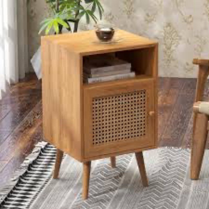 kunkle manufactured wood rattan nightstand with charging station 