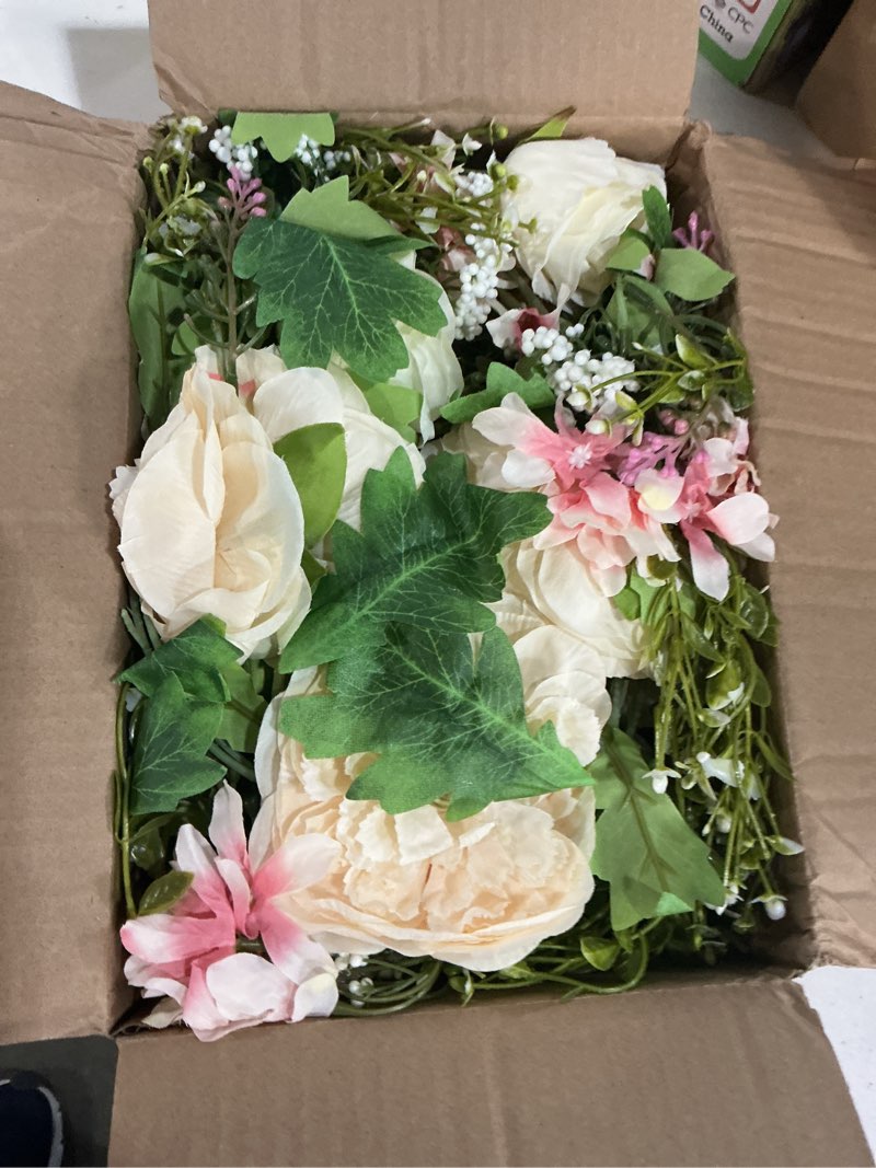 Condition photo showing New/Like New for 2 pack artificial peony garland, floral greenery garland with mixed peony flowers and green leaves for wedding table home party decor (champagne) champagne 2