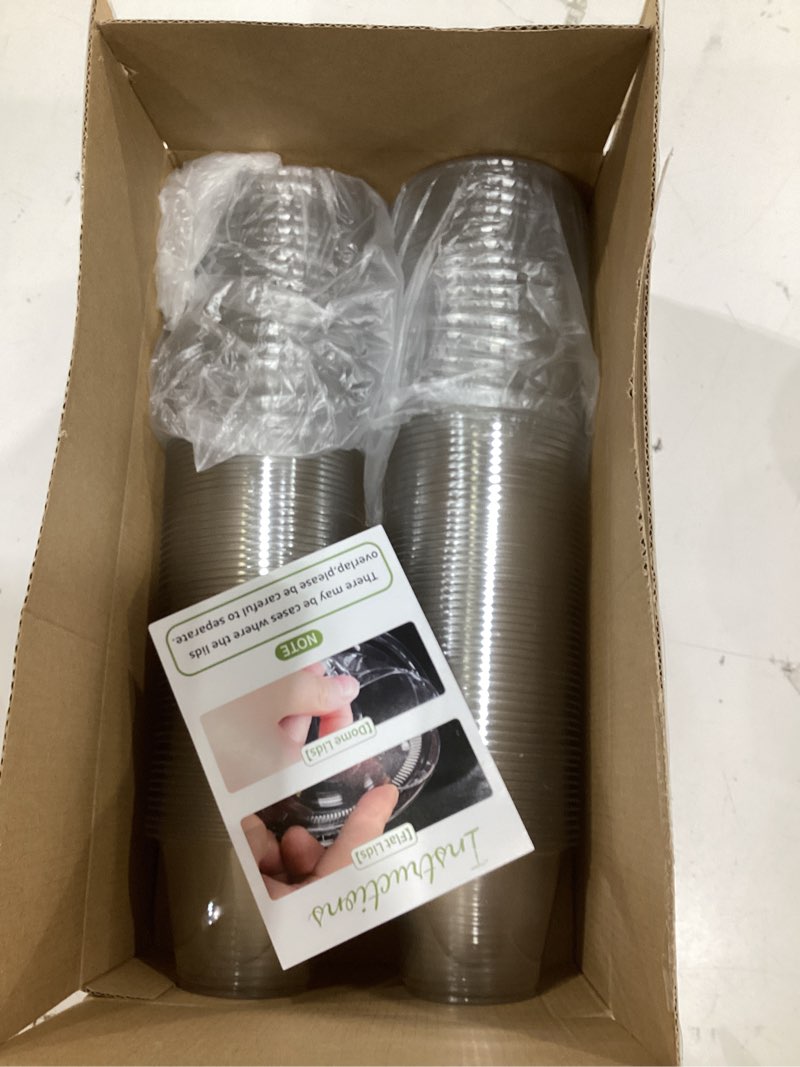 Condition photo showing Good Condition for alaeseje 100 pack 6 oz plastic dessert cups with flat lids (no hole),disposable parfait cups,clear plastic party cups for fruit,ice cream,yogurt,candy,salad,snack,pudding