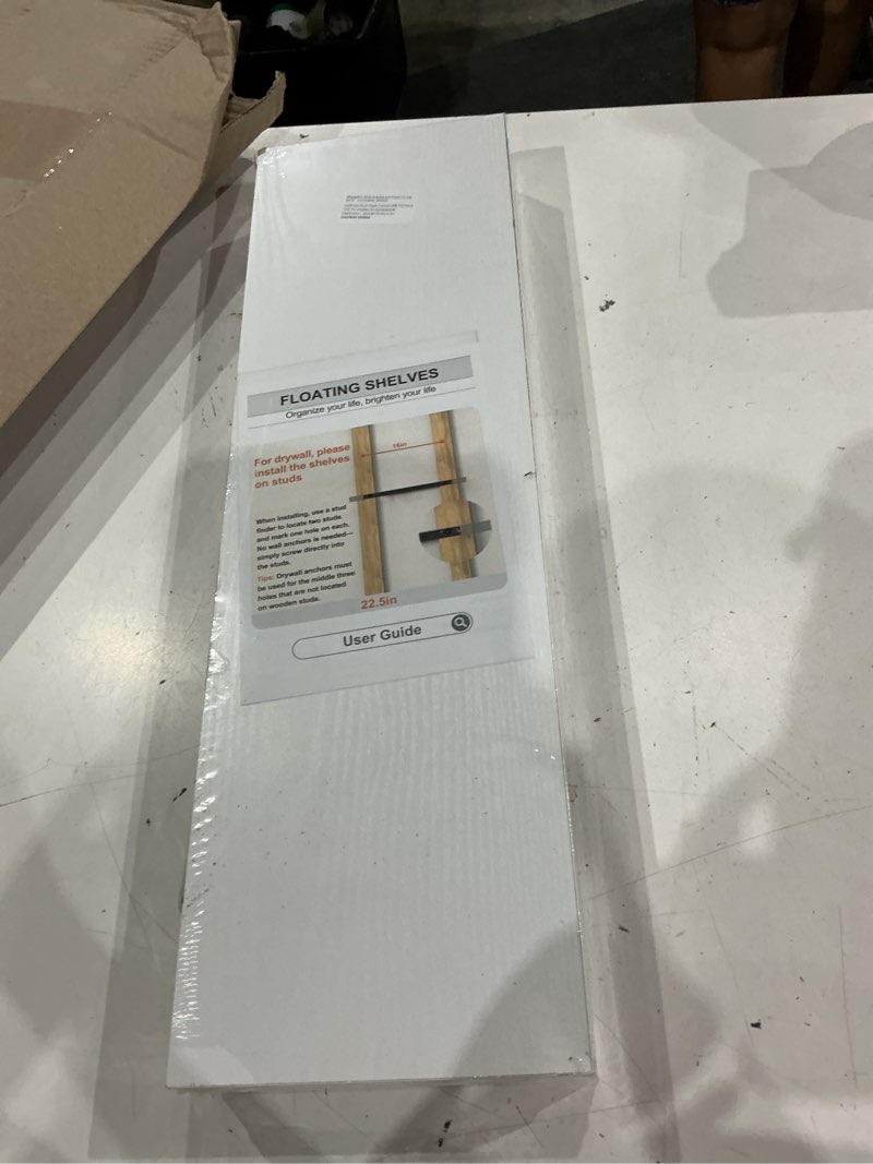 Condition photo showing New/Like New for white floating shelves for wall, set of 2, rustic wood wall shelves with metal brackets for bathroom, bedroom, kitchen, or living room decor organization, sturdy storage with 22lb capacity c. white - modern minimalist style