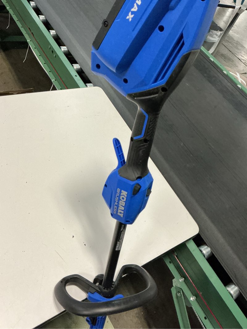 Condition photo showing As Is for kobalt gen4 40-volt 15-in straight shaft battery string trimmer 4.0 ah