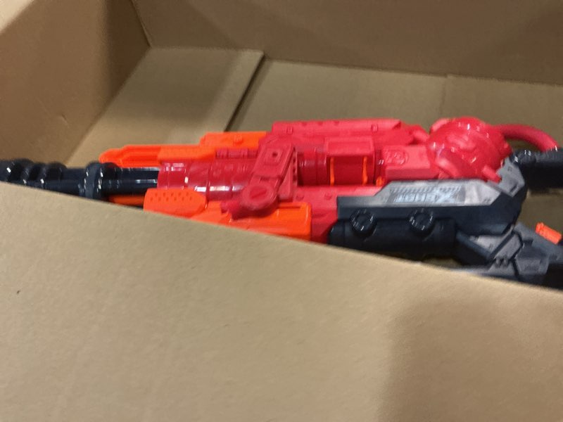 Condition photo showing As Is for xshot excel crusher (35-dart clip + 48 darts) by zuru, xshot red foam dart blaster, toy blaster, belt automatically rotates, slam fire, toys for kids, teens, adults (red)