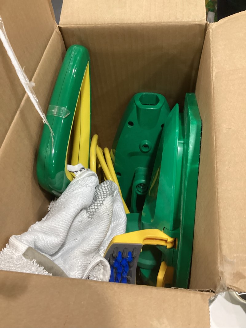 Condition photo showing As Is for bissell commercial-bgst1566 steam mop power steamer, 12.5" wide, comes with two soft pads for every day and one scrubby pad for heavy messes,green