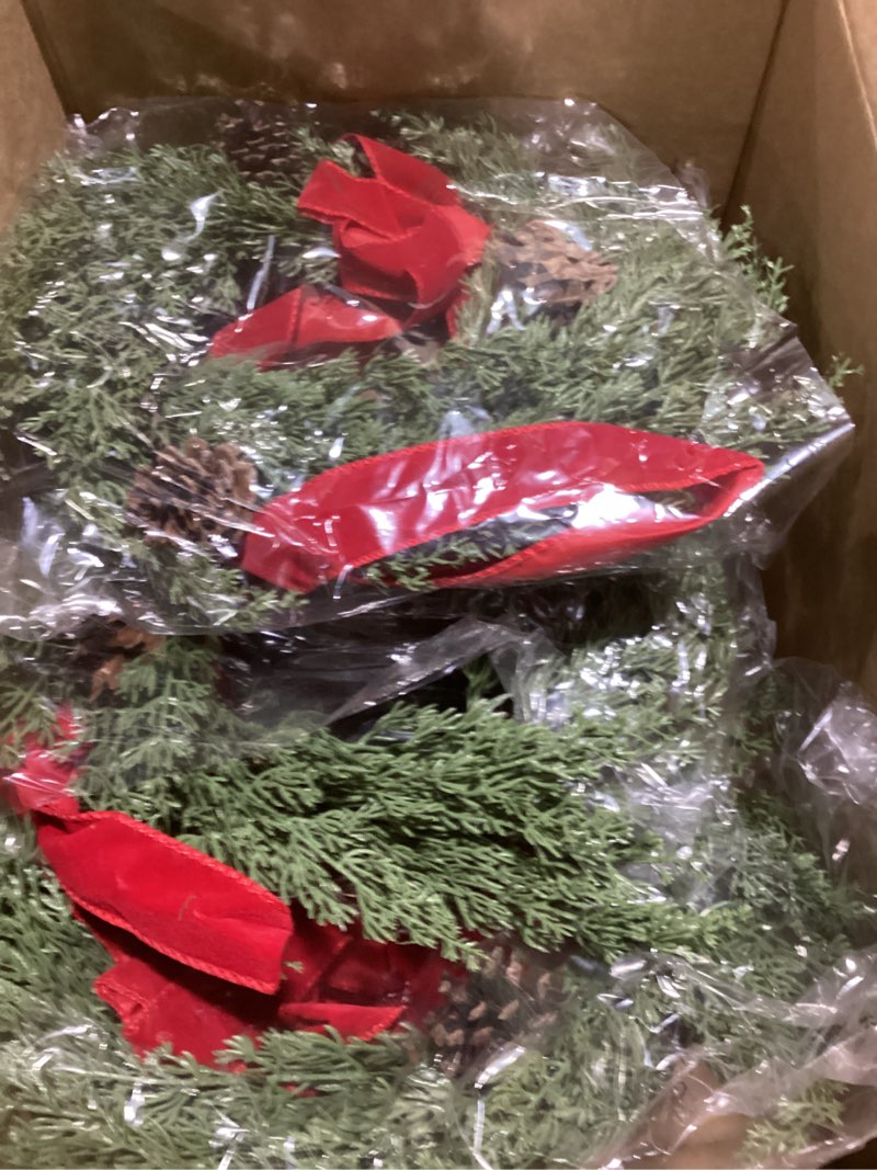 Condition photo showing Good Condition for Janinka 4 Pcs Christmas Wreath for Windows 11.8 Inch Christmas Window Decorations Cabinet Wreaths with Red Bow Greenery Artificial Hanging Garlands for Fireplaces Window Home (Cedar)