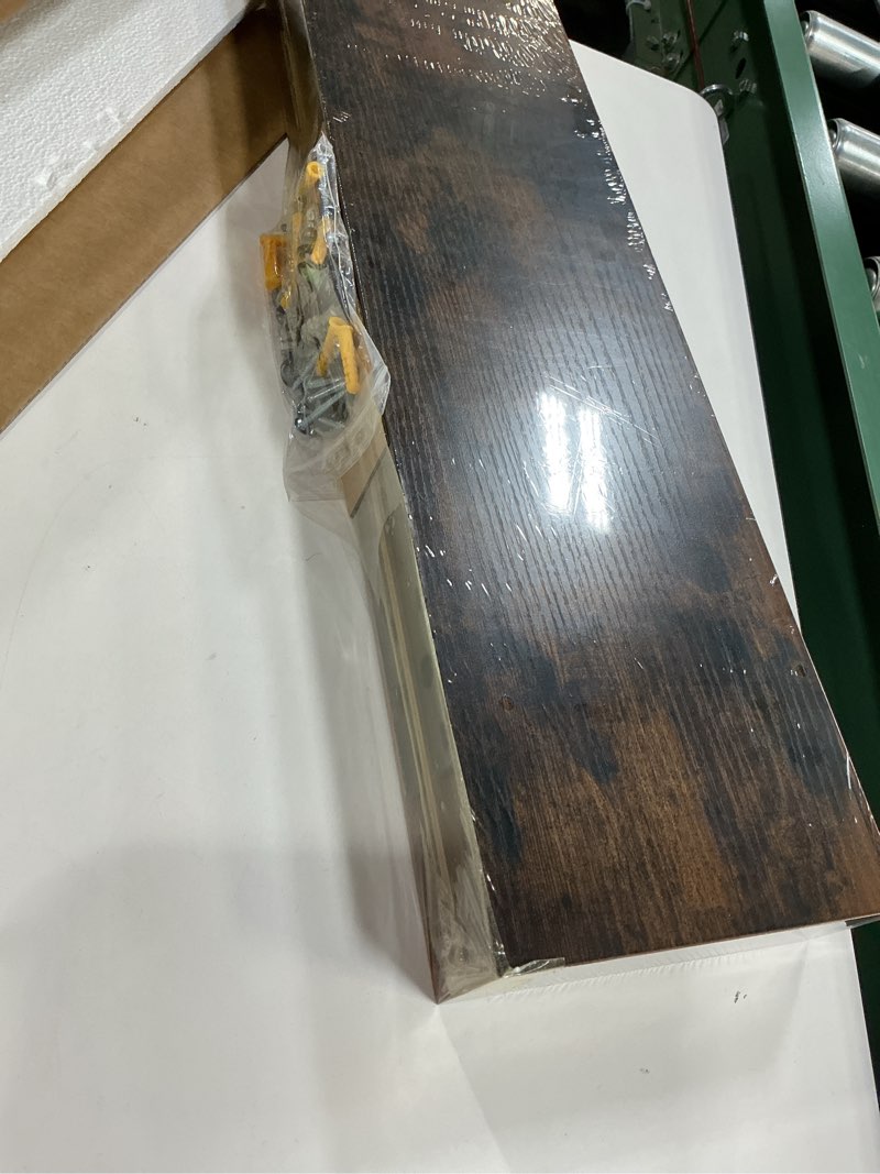 Condition photo showing New/Like New for BAYKA Floating Shelves, 22.5 inches Rustic Wood Wall Shelves for Bathroom?Bedroom, Living Room, Kitchen & Book, Hanging Display Decor Organization Shelf with 22 lbs Capacity (Rustic Brown) B. Rustic Brown - Americana Farmhouse Style 22.5inches