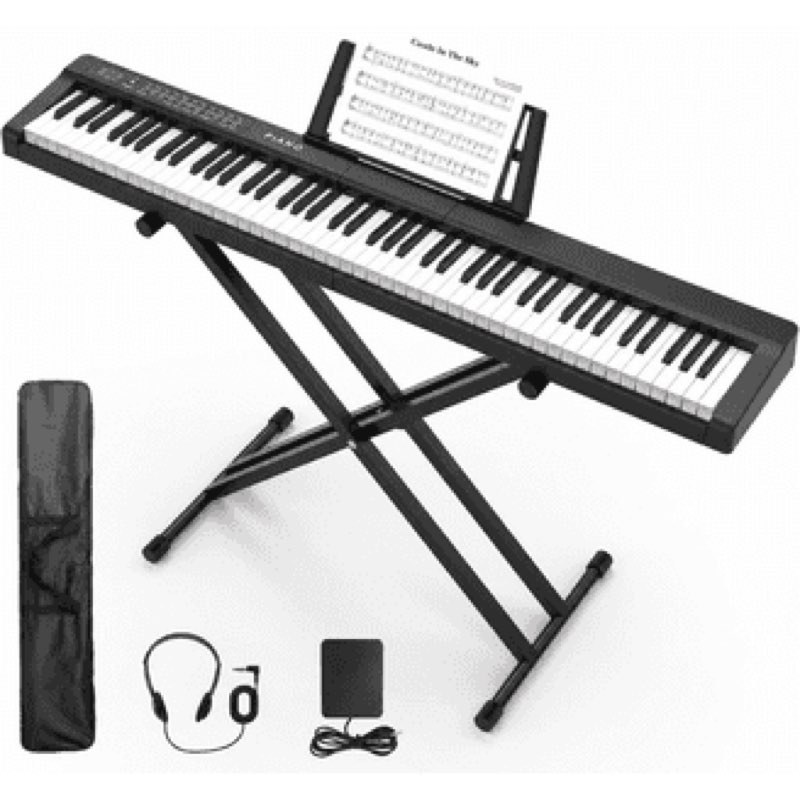 digital piano electronic keyboard set 88 key full size semi weighted with stand built-in speakers sustain pedal bluetooth midi usb mp3