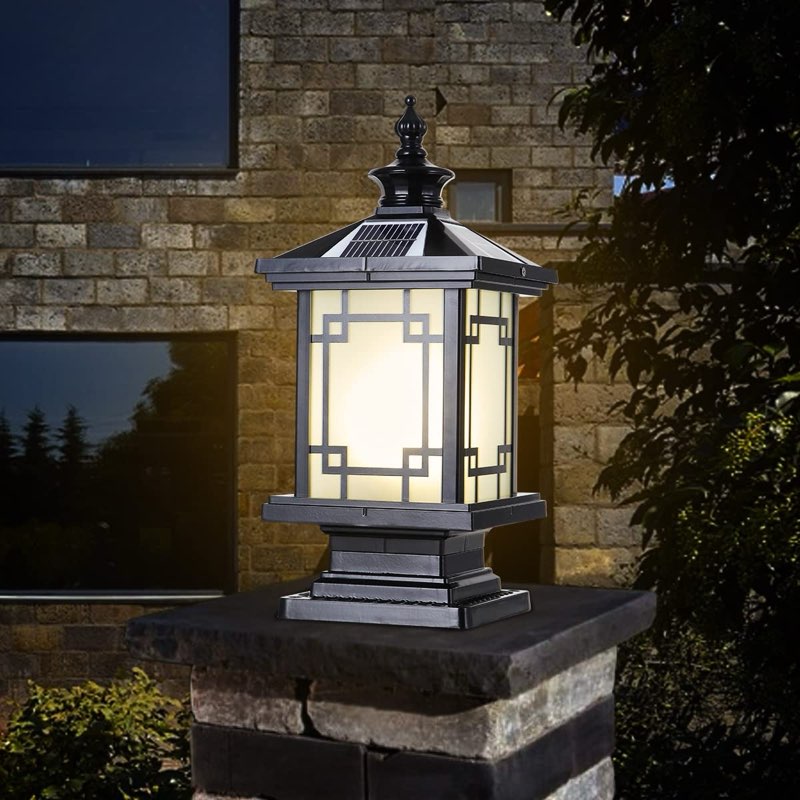 PTOUG LED Solar Post Cap Lamp, IP65 Waterproof Post Light Outdoor Remote Control Dimmable Pillar Lig
