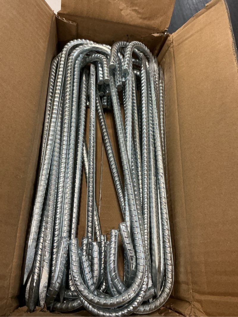 Condition photo showing Good Condition for 12 inch j hook rebar stakes 30 pack, heavy duty galvanized steel tent stakes, anti-rust ground anchors chain link fence stakes for yard decorations, infltables, canopy, tarp, garden 12 inch - 30pcs 12 inch - silver - all-purpose