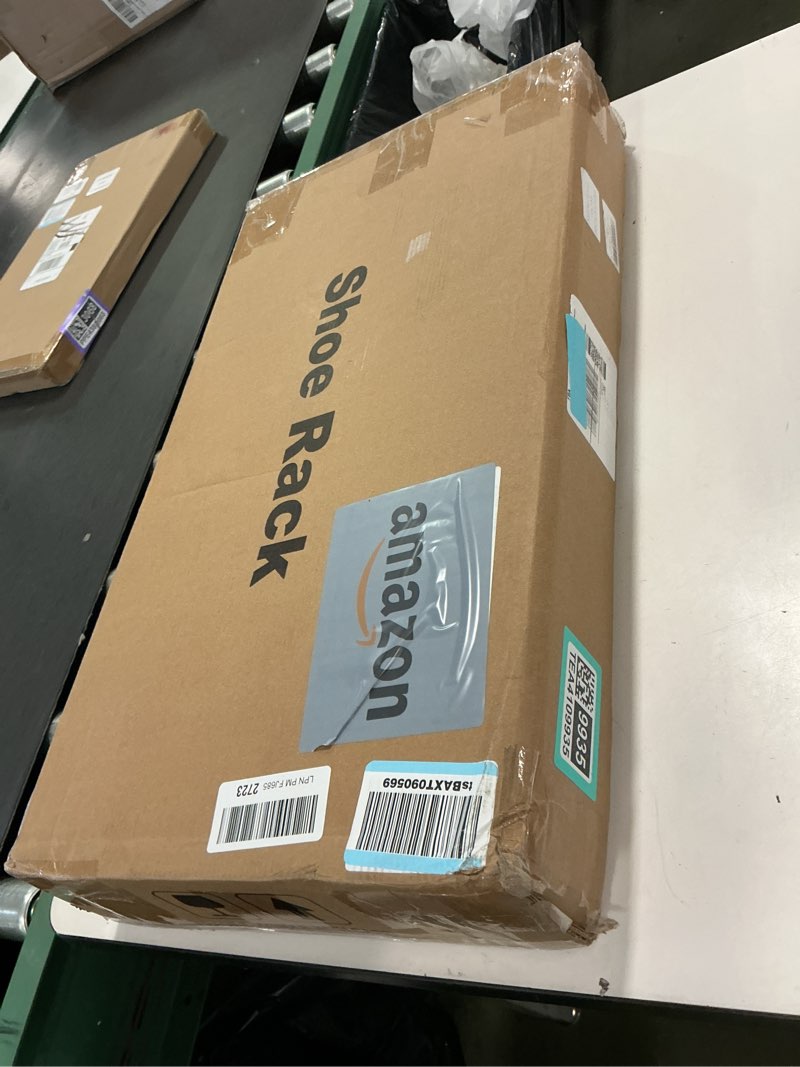 Condition photo showing New/Like New for 3-Tier Shoe Rack, Z-Frame Wooden Shoe Shelf with Durable Metal Shelves for Hallway, Living Room, Closet, Bedroom (Rustic)